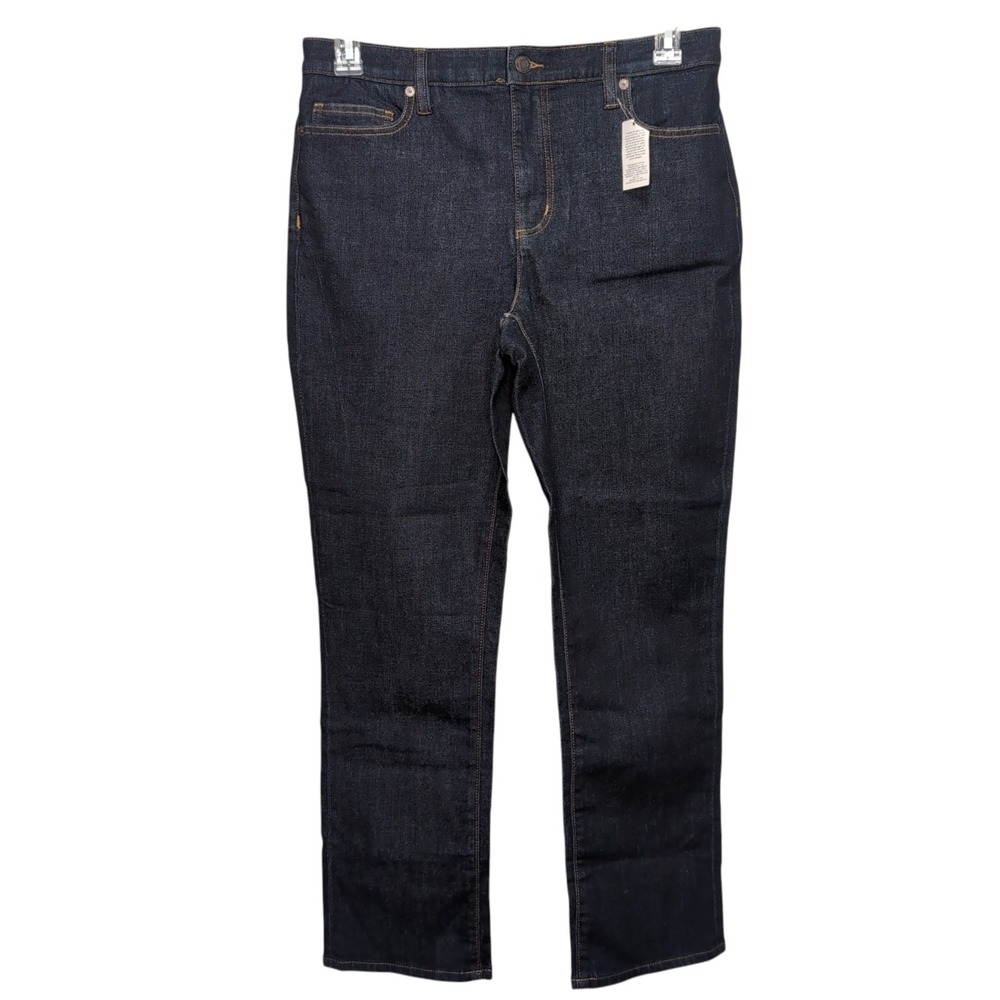 Lands' End High Rise Straight Jeans Size 12 Petite Dark Wash‎ Indigo Stretch NEW